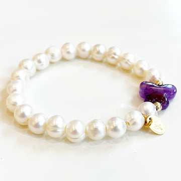 White Pearl Butterfly Amethyste Bracelet