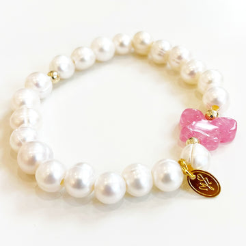 White Pearl Butterfly Candy Pink Bracelet