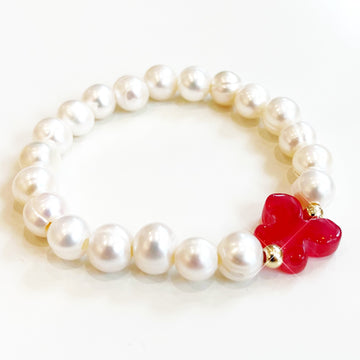 White Pearl Butterfly Love Bracelet