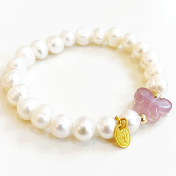 White Pearl Butterfly Old Rose Bracelet