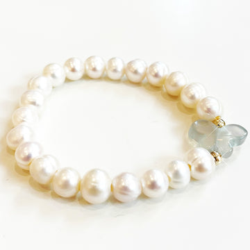 White Pearl Butterfly Soft Aqua Bracelet